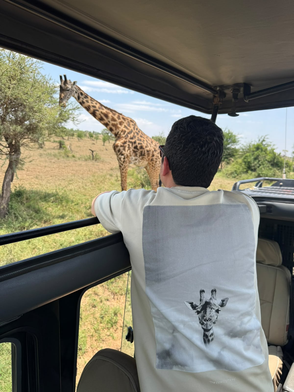 Jirafa vista desde el vehículo de safari